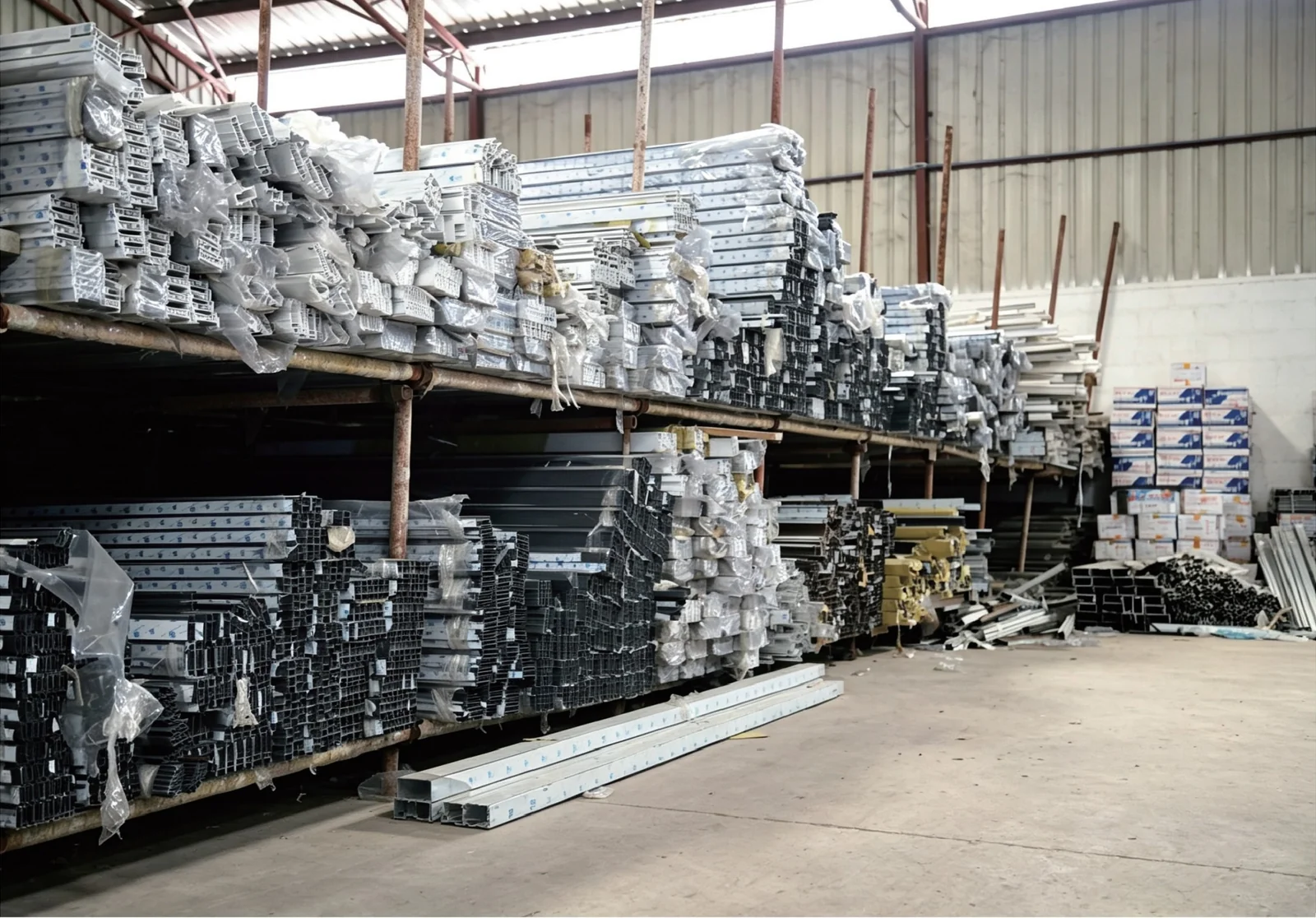 Stored aluminium profiles pictured in the Han Tang company brochure